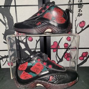 Reebok Iversons (Custom) Black and Red Floral Sneakers